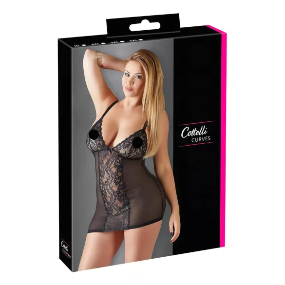 Cottelli Plus Size - Sheer Lace Nightgown (Black) - 4XL