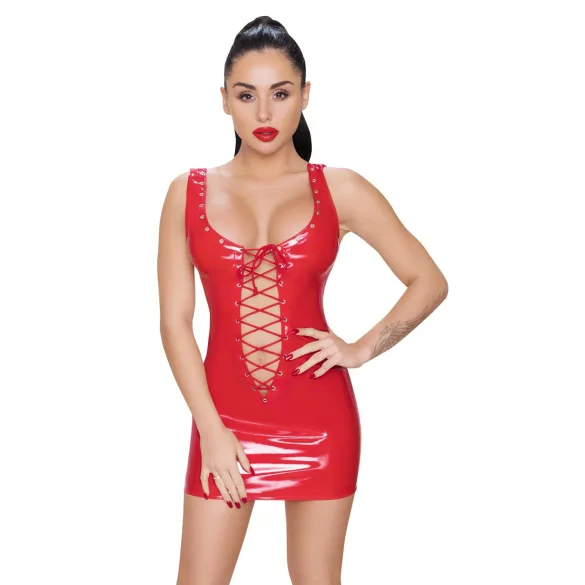 Black Level - Lace-up Vinyl Mini Dress (Red) - M