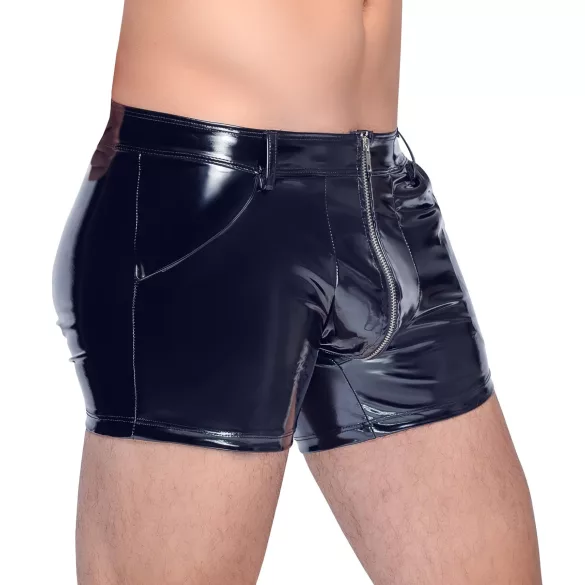 Black Level - Men's Vinyl Shorts with Side Pockets (Black) - M