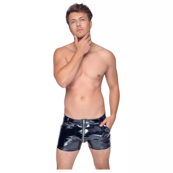 Black Level - Men's Vinyl Shorts with Side Pockets (Black) - M