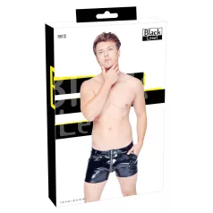   Black Level - Men's Vinyl Shorts with Side Pockets (Black) - L