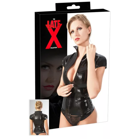 Late X zipped short-sleeve women’s top (black) - S