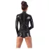 Latex open, long-sleeved short playsuit (black) - M