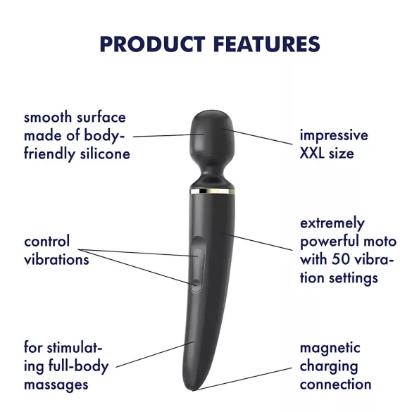 Satisfyer Wand-er Woman - Waterproof Black Massaging Vibrator