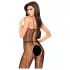 Penthouse Drop-Dead - Black Striped Mesh Open Jumpsuit - XL