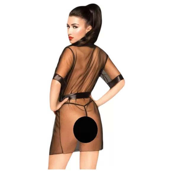 Penthouse Midnight Mirage - Satin Robe & Thong Set (Black) - XL