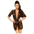 Penthouse Sweet Retreat - Lace Robe and Thong Set (Black) - XL