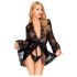 Penthouse Hypnotic Power - Lace Short Robe & Thong Set (Black) - XL