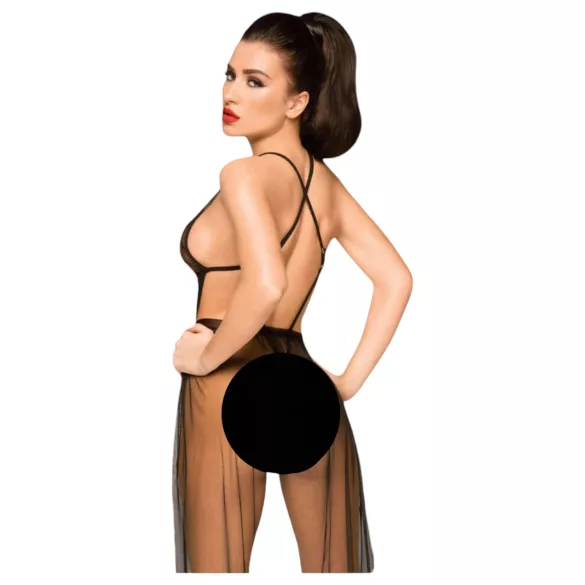 Penthouse Forplay Lace Bodysuit with Tulle Shawl (Black) - M/L