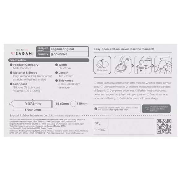 Sagami Original 0.02 - Condom - 55mm (6 Pack)