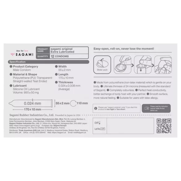 Sagami Original 0.02 - Extra Lubricated Condom - 55mm (12 pack)