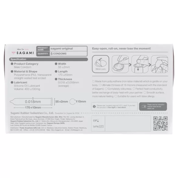 Sagami Original 0.01 - Condom - 55mm (5 pcs)