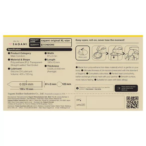 Sagami Original 0.02 XL Condoms - 61mm (6 Pack)