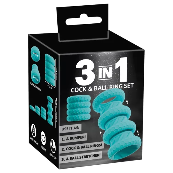 You2Toys - 3-in-1 Penis and Testicle Ring Set (Turquoise)