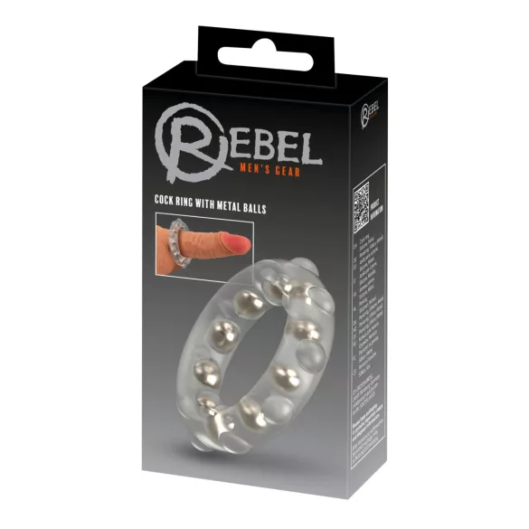 Rebel - Transparent Silicone Cock Ring with Metal Balls and Nubs