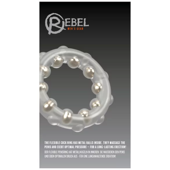 Rebel - Transparent Silicone Cock Ring with Metal Balls and Nubs