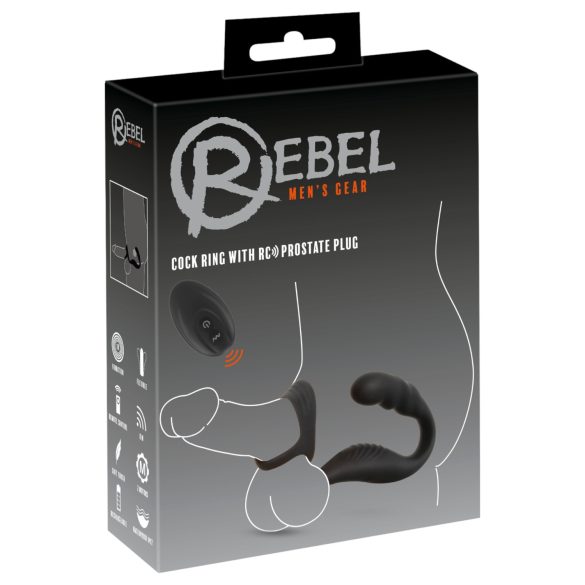 Rebel - Prostate Vibrator with Ring for Penis and Testicles (Black)