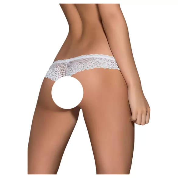 Obsessive Alabastra - Floral Bow Open-Front Thong - White - L/XL