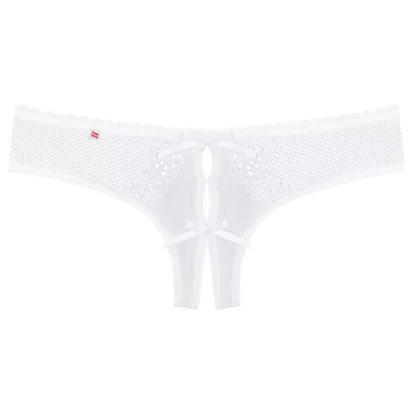 Obsessive Alabastra - Floral Bow Open-Front Thong - White - L/XL