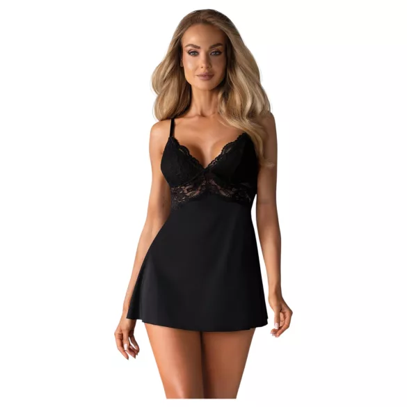 Obsessive - lace babydoll and thong (black) - L/XL
