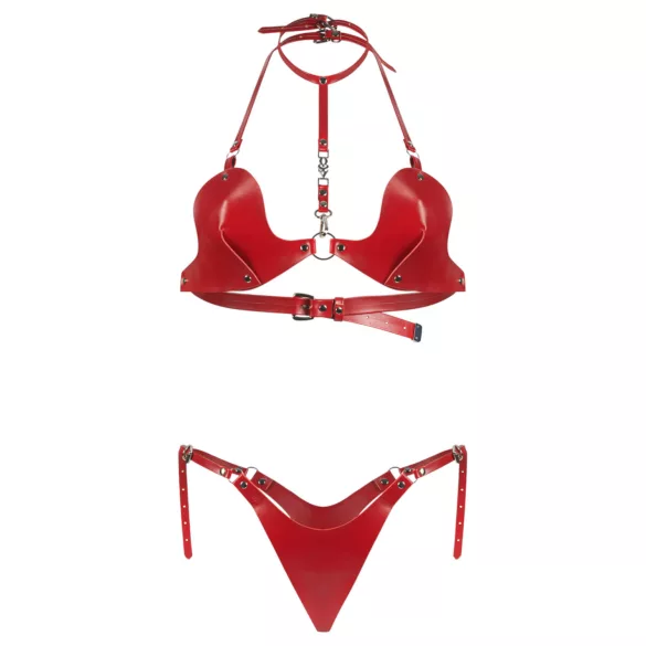 Obsessive Inferro - Strappy Faux Leather Bra Set (Red)