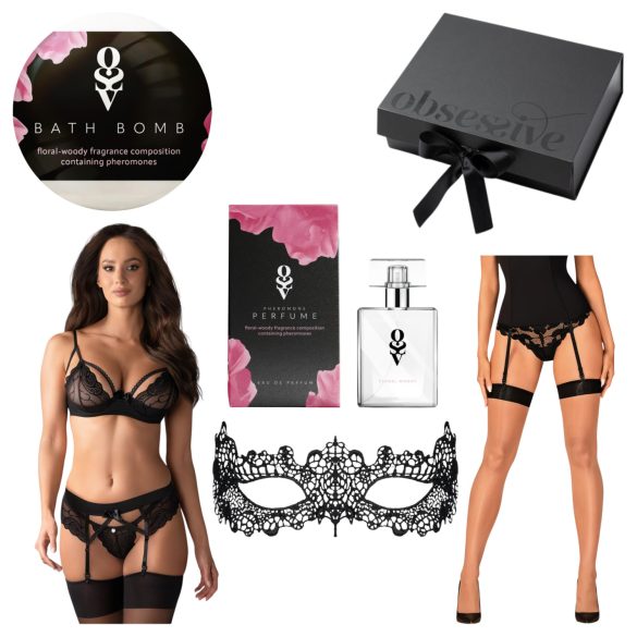 Obsessive Wonderia - Lingerie Gift Box Set - 6 Pieces (Black)