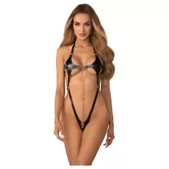   Obsessive Anyya - chained leather-look strappy bodysuit (black)
