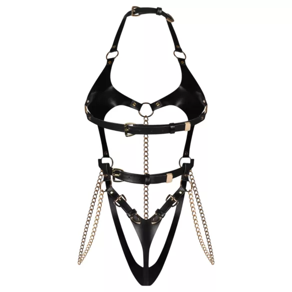 Obsessive Anyya - chain faux‑leather strappy bodysuit (black)