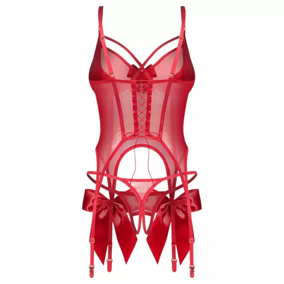 Obsessive Gifty - corset and open thong set (red) - L/XL