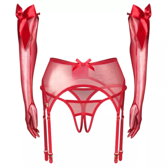 Obsessive Gifty - three‑piece set with suspenders (red)