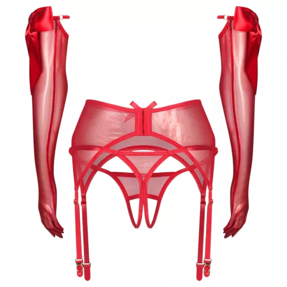 Obsessive Gifty - three‑piece set with suspenders (red)