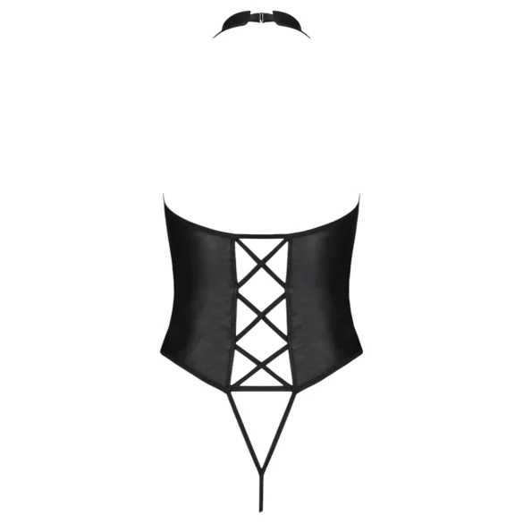 Passion Nancy - Open Cross-Strap Bodysuit (Black)  - L/XL