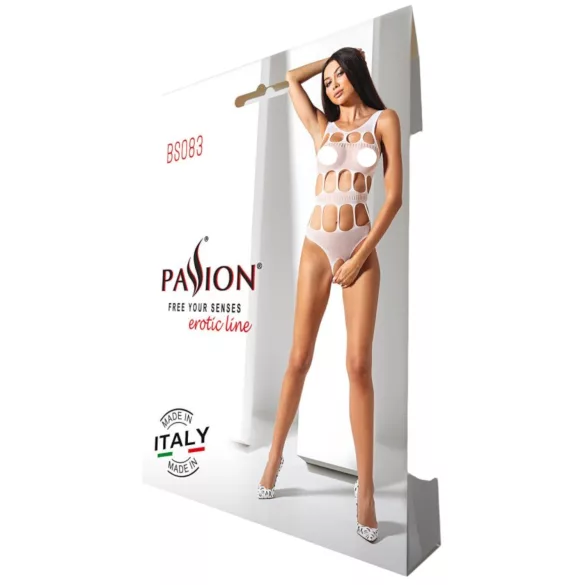 Passion BS083 - White Lace Open-Front Bodysuit (Sizes S-L)