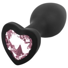 Sunfo - Heart Gem Silicone Anal Plug (Black-Pink)
