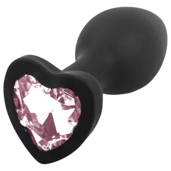 Sunfo - Heart Gem Silicone Anal Plug (Black-Pink)