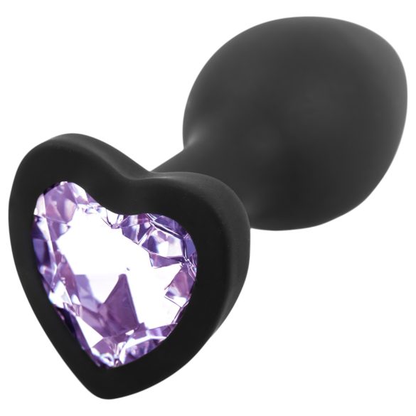 Sunfo - Silicone Heart Gem Anal Plug (Black-Purple)