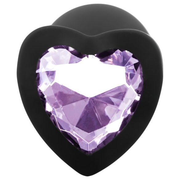 Sunfo - Silicone Heart Gem Anal Plug (Black-Purple)