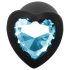 Sunfo - Silicone Heart-Shaped Anal Plug with Blue Gem (Black)