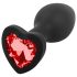 Sunfo - Silicone Anal Plug with Heart-Shaped Red Gem (Black)