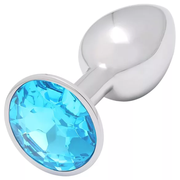 Sunfo - Silver Metal Anal Plug with Light Blue Gem