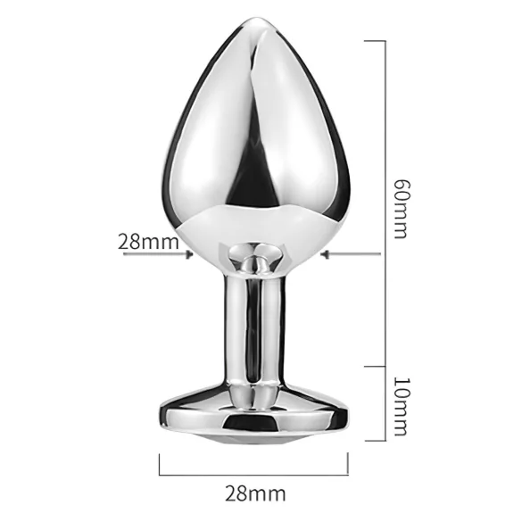 Sunfo - Heart-Shaped Silver Metal Anal Plug with Black Gem