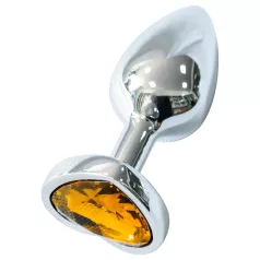   Sunfo - Metal Heart-Shaped Anal Plug with Golden Gem (Silver)