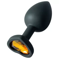 Sunfo - Silicone Heart Gem Anal Plug (Black with Gold Gem)