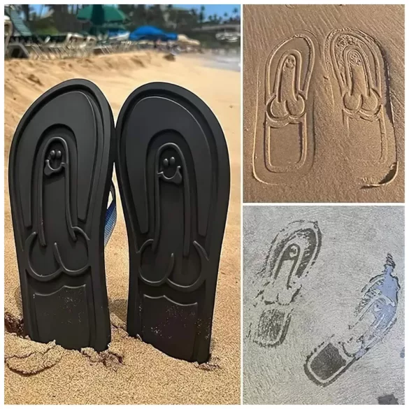 Black Flip-Flops with Fun Novelty Design - 40/41