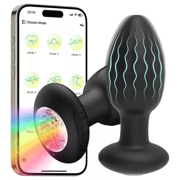 Desirel - Vibrating Anal Plug with Colour-Changing LED Light - App-Controlled, 10 Vibration Modes (Black)