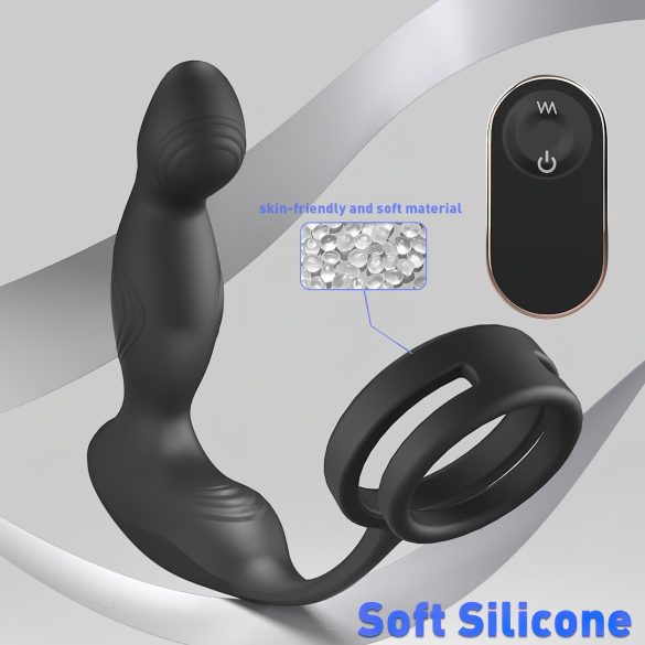 Sex HD Virgil - Prostate Vibrator with Penis & Testicle Ring (Black)