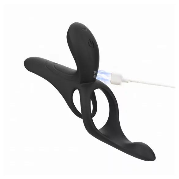 Honey Play Box Pleasure Pivot - App-controlled vibrating penis and testicle ring for men (black)