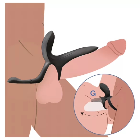 Honey Play Box Pleasure Pivot - App-controlled vibrating penis and testicle ring for men (black)