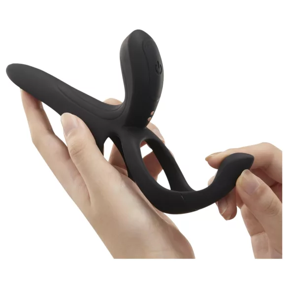 Honey Play Box Pleasure Pivot - App-controlled vibrating penis and testicle ring for men (black)