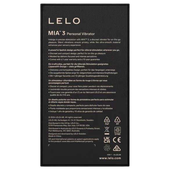 LELO Mia 3 - Travel Lipstick Vibrator (Black)
